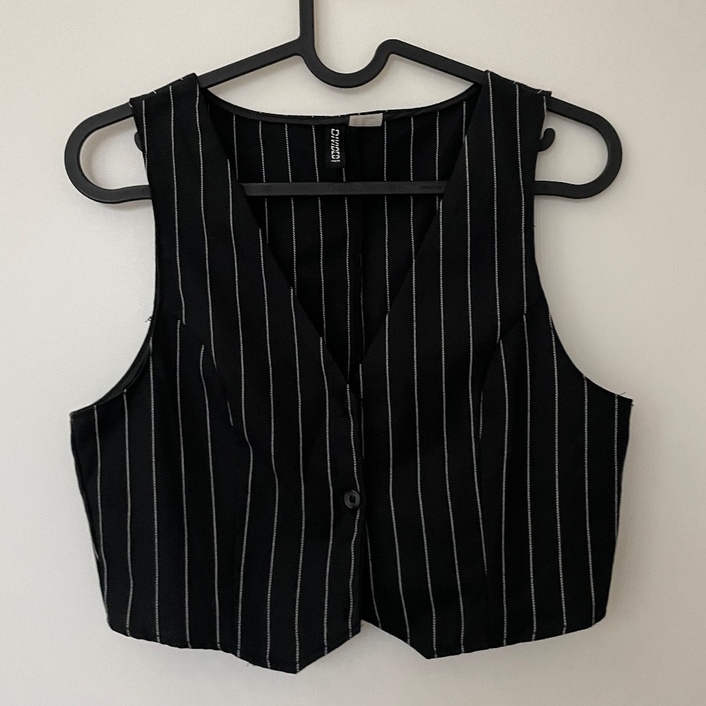 Navy pinstripe cropped vest